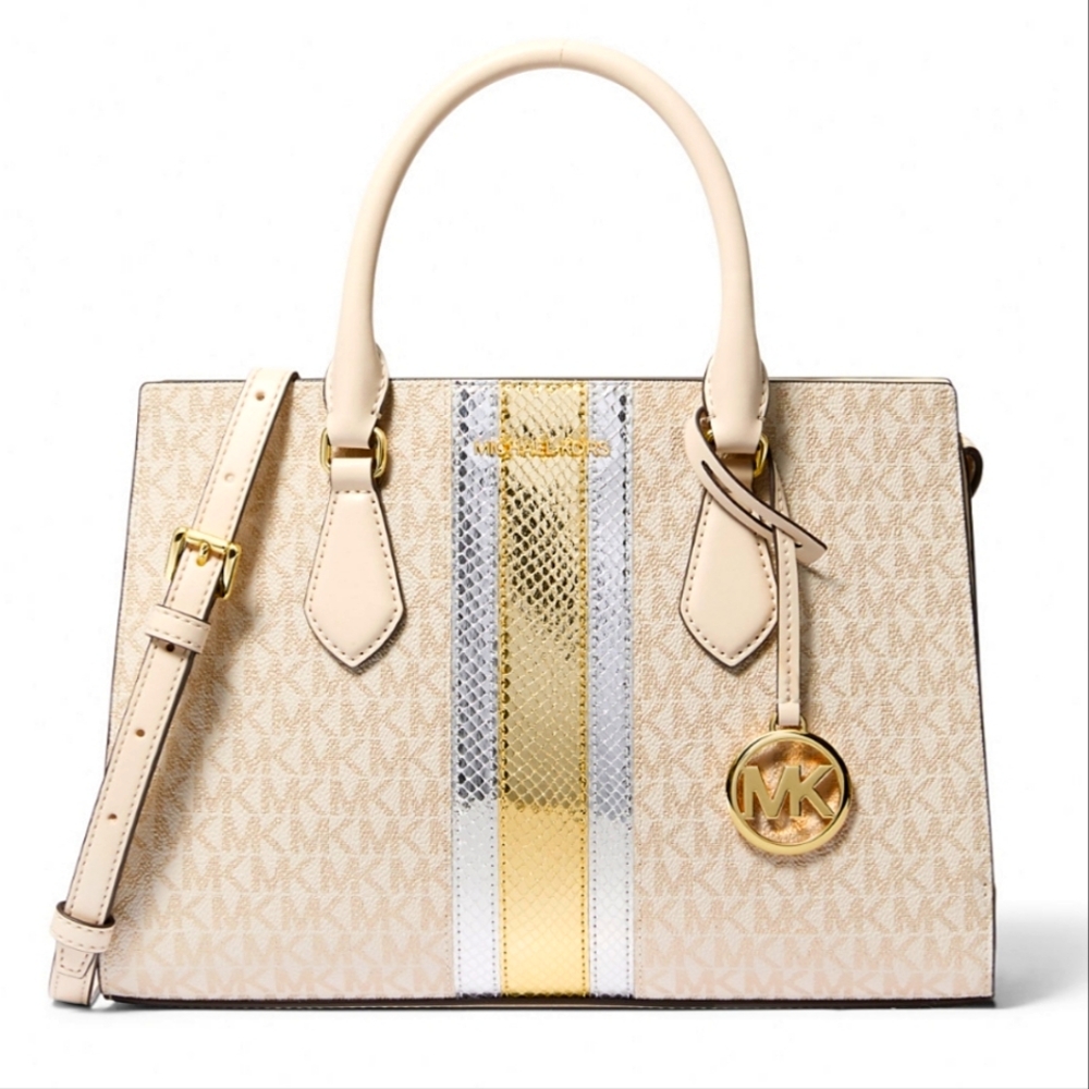 Michael Kors‎ (NWT $598 RET) Sheila Medium Signature Logo and Metallic Satchel